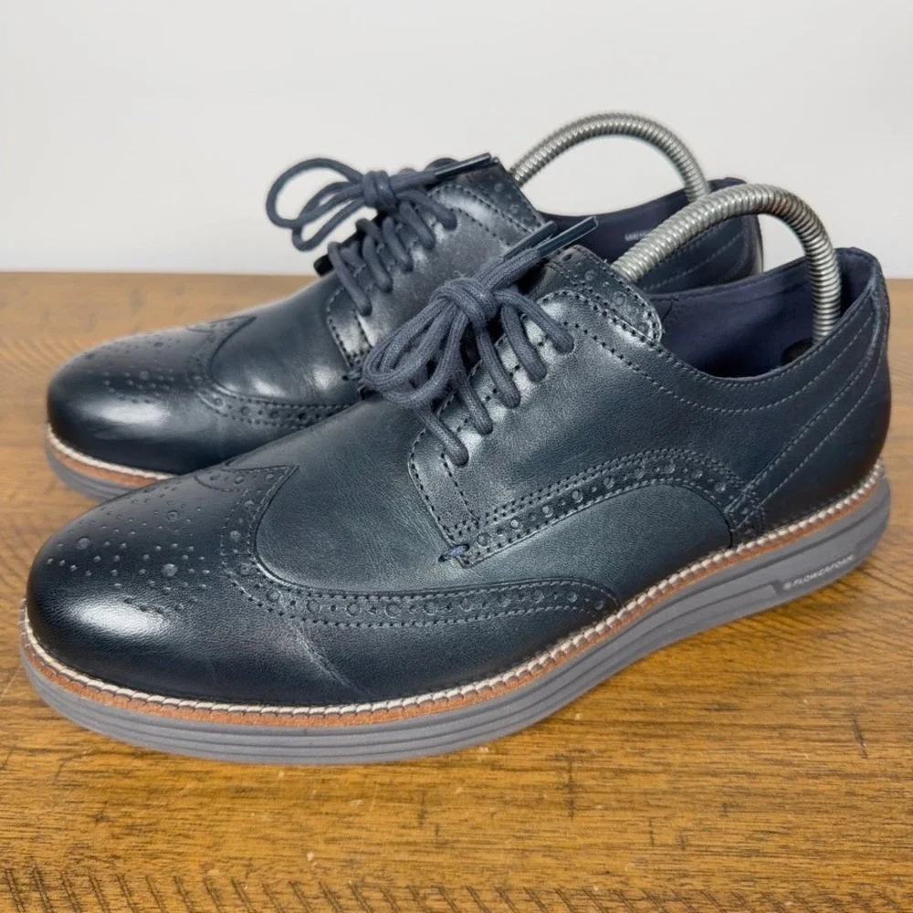 Cole Haan Shoes Mens 8 M Navy Blue Original Grand Wingtip Leather Oxford Dress